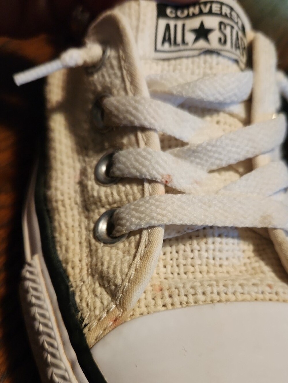 Converse Womens White/Cream Canvas Low-Top Sneakers with Black Trim - Picture 2 of 6